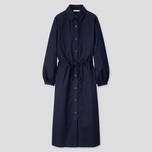 UNIQLO JW Anderson Twill Long-Sleeve Shirt Dress in Navy Blue Size Medium M